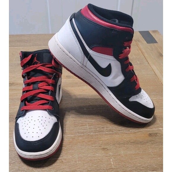 NIKE Air Jordan 1 Mid Big Kids' White/Black/Gym RedDQ8423-106 SIZE 7Y 8.5 Wmn